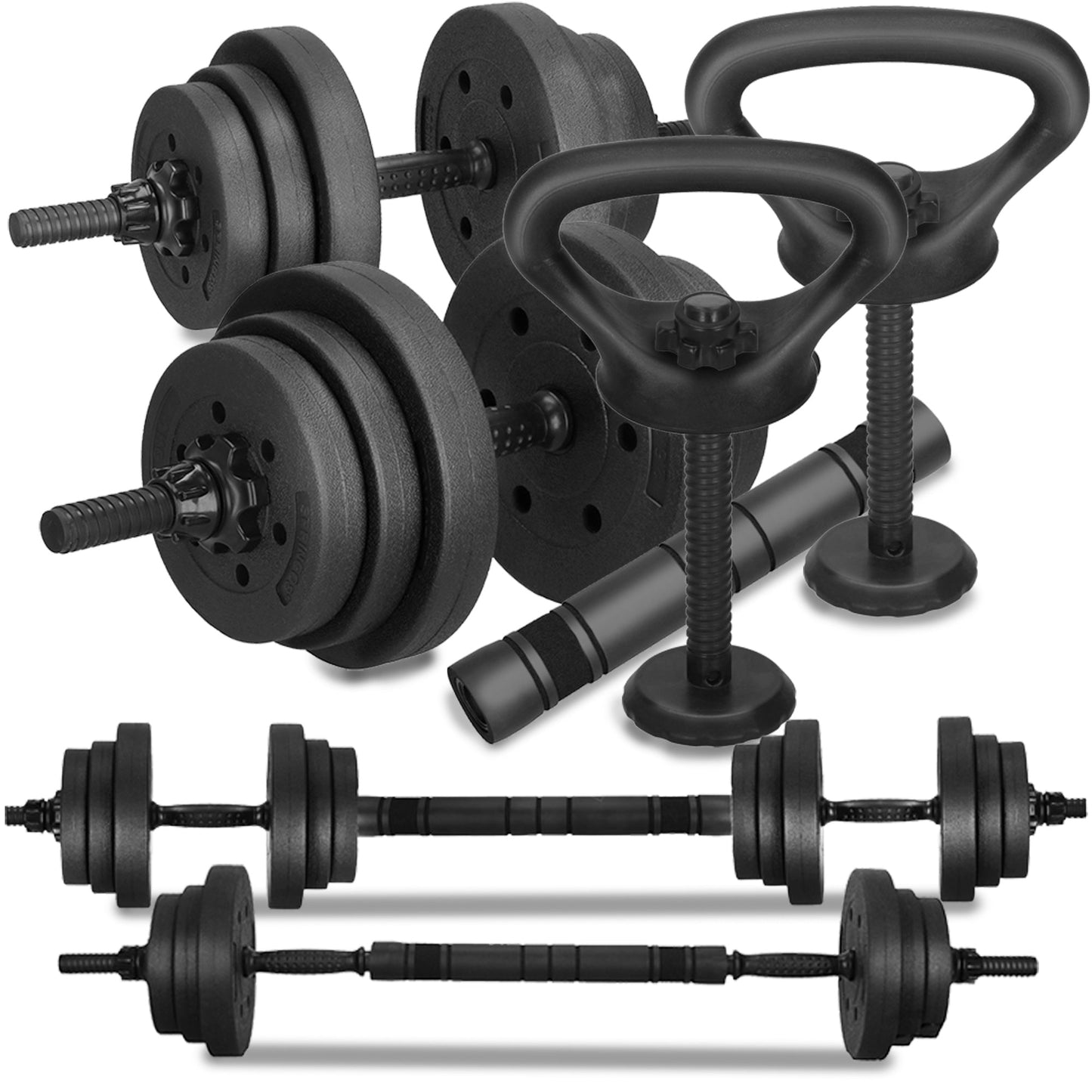 Dumbellset - 6 in 1 Springos Kettlebell Pro Set - 20 KG - Halter Verlengstuk - Verstelbaar - Complete Set - Thuis Sporten - Zwart