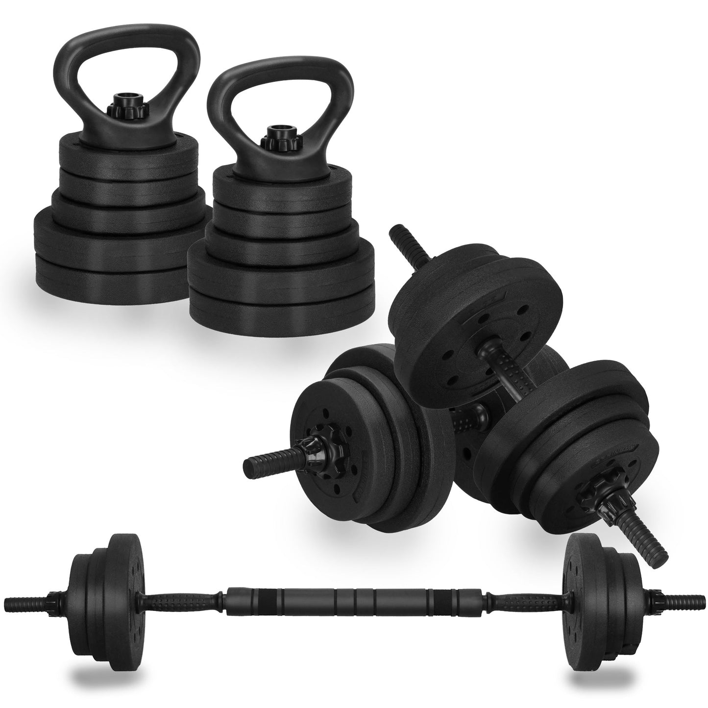 Dumbellset - 6 in 1 Kettlebell Pro Set - 30 KG - Halter Verlengstuk - Verstelbaar - Complete Set - Thuis Sporten - Zwart