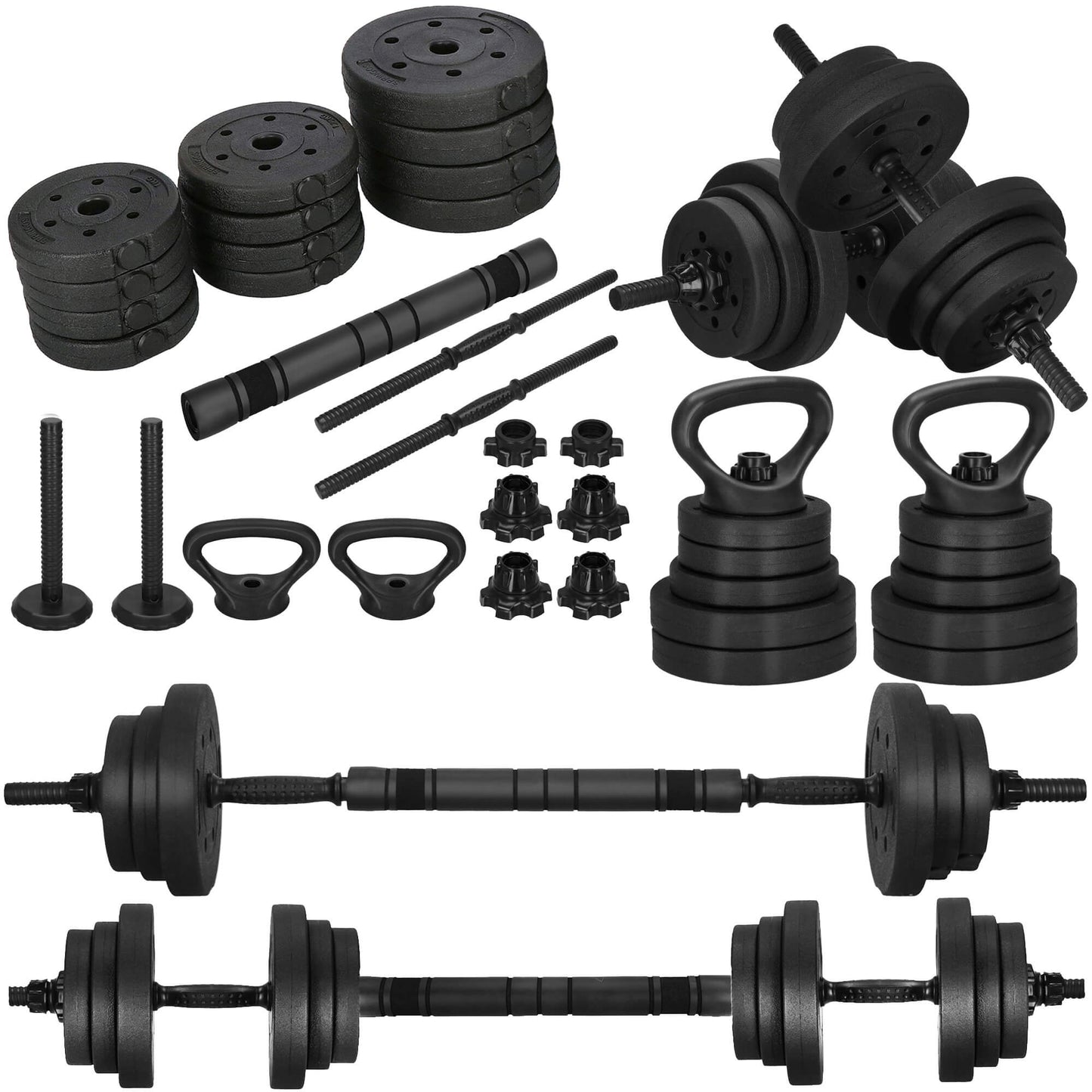 Dumbellset - 6 in 1 Springos Kettlebell Pro Set - 20 KG - Halter Verlengstuk - Verstelbaar - Complete Set - Thuis Sporten - Zwart