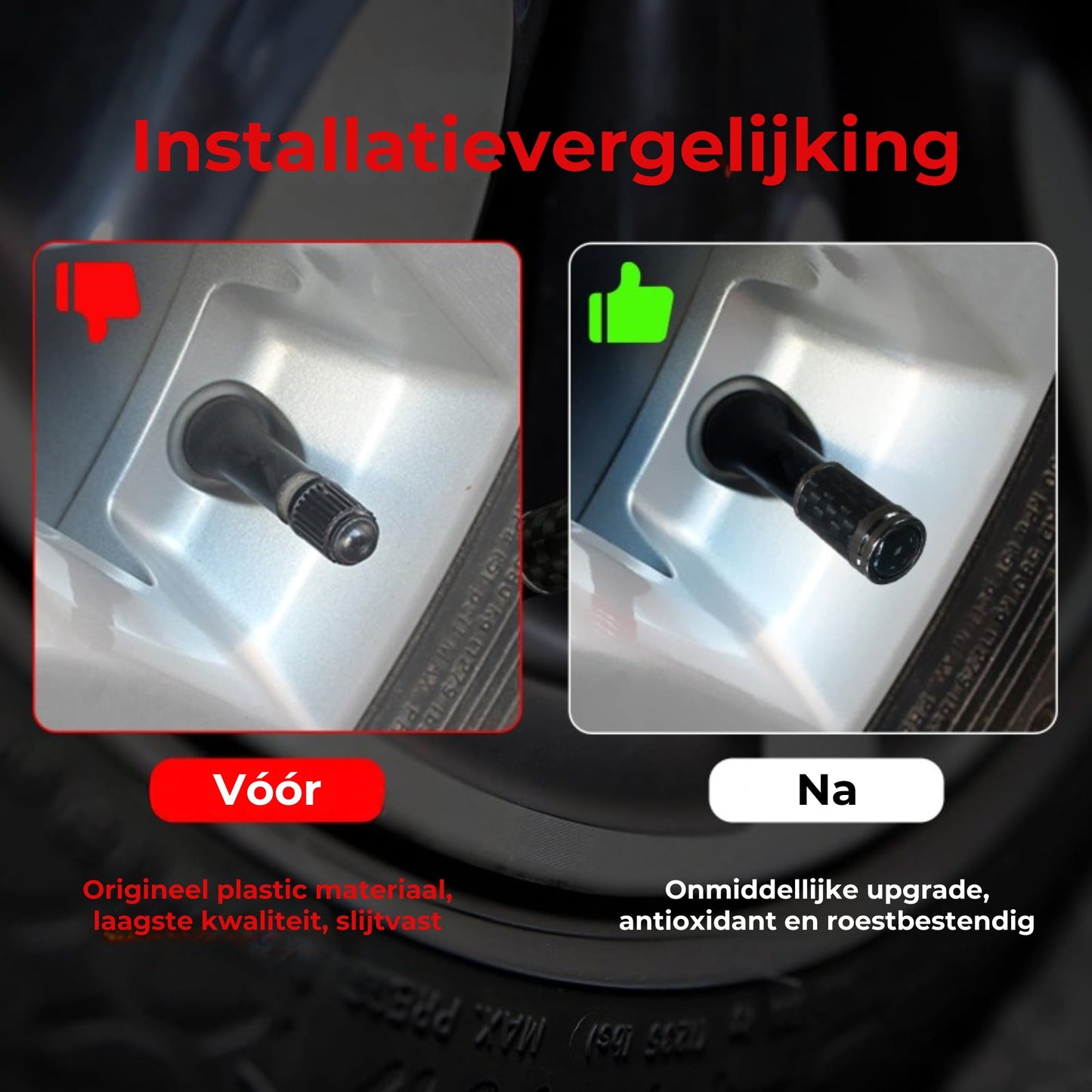 Koolstofvezel ventieldopjes banden β Lekvrije wielbeschermingsset