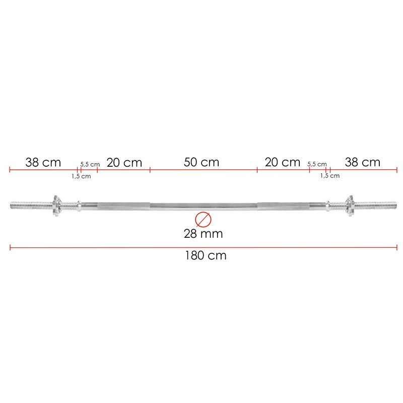 Halterstang | Barbell | Chroomstaal | 180 cm | 28 mm