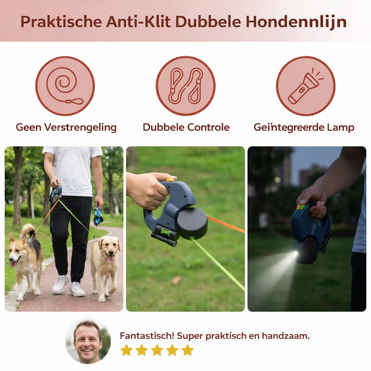 Anti-Klit Dubbele Hondenriem