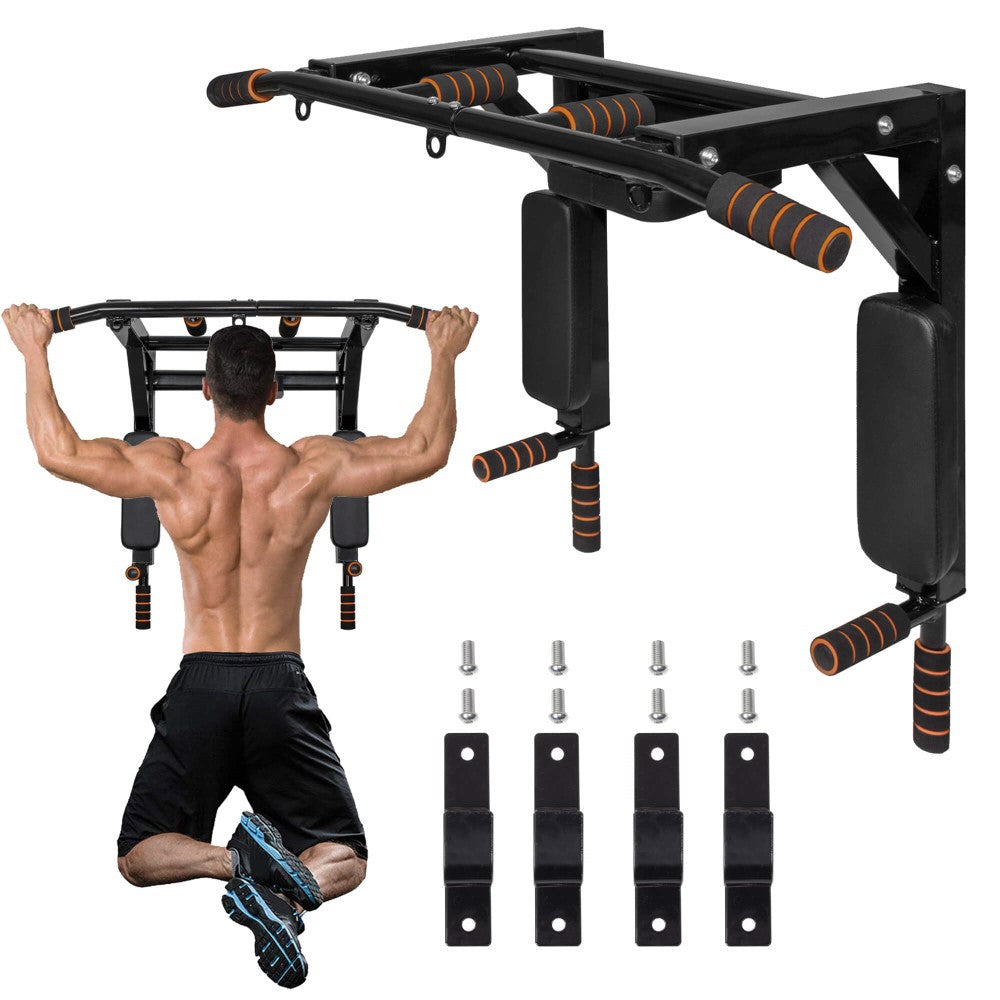 Pull Up Bar | Pull Up Station | Dip Station | Krachtstation | Multifunctioneel | Wandmontage | Inclusief Montageset | Zwart/Oranje