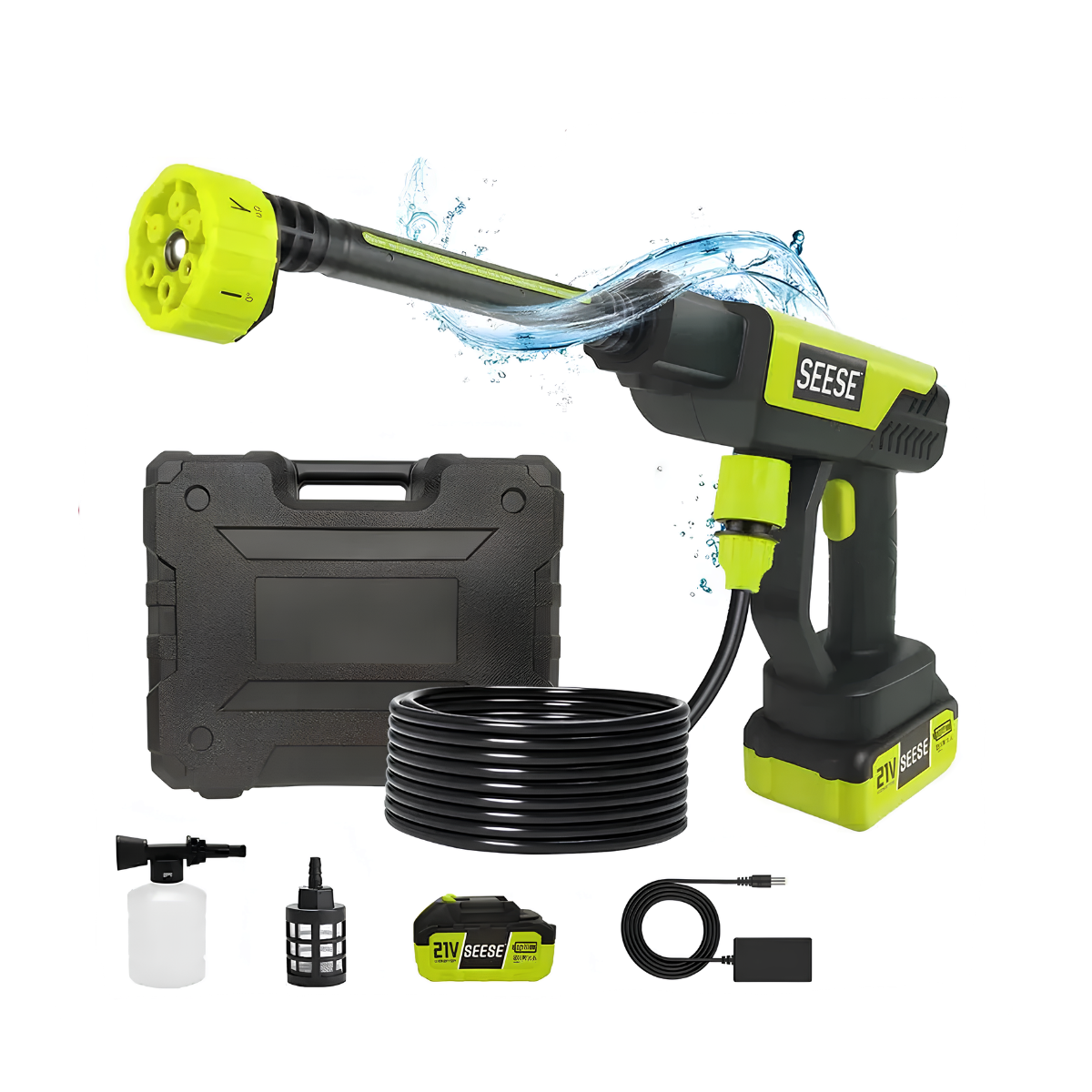 Seese Draadloze Hogedrukreiniger | incl. 2 Accu's & Foam Cannon