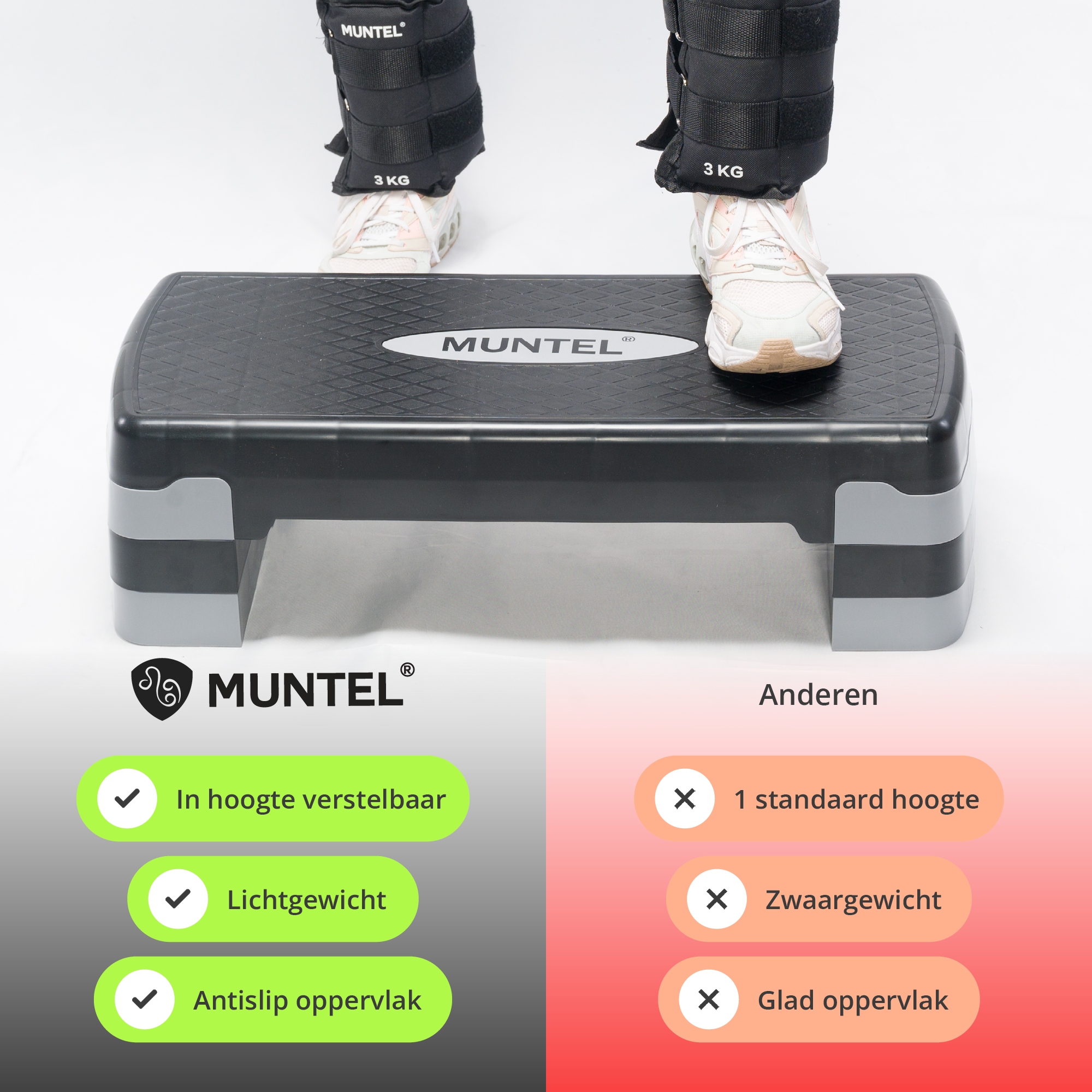 Aerobic Step - Fitness Step - Verstelbaar - Antislip - Grijs-zwart