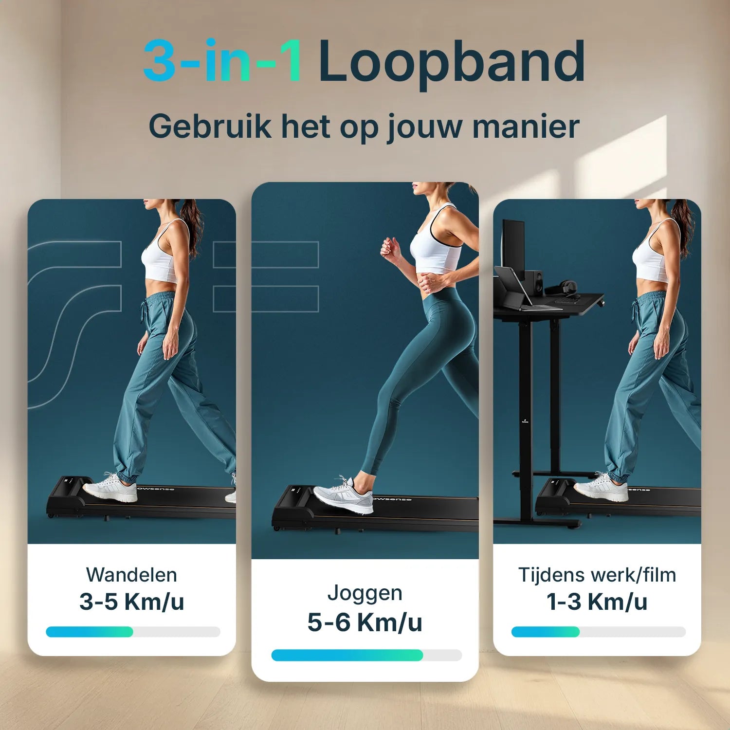 Ferosi 3-in-1 Compacte Loopband - 1-6 km/h