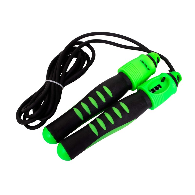 Springtouw | Sport Springtouw | Fitness Springtouw | Verstelbaar | Stappenteller | Groen 275 cm
