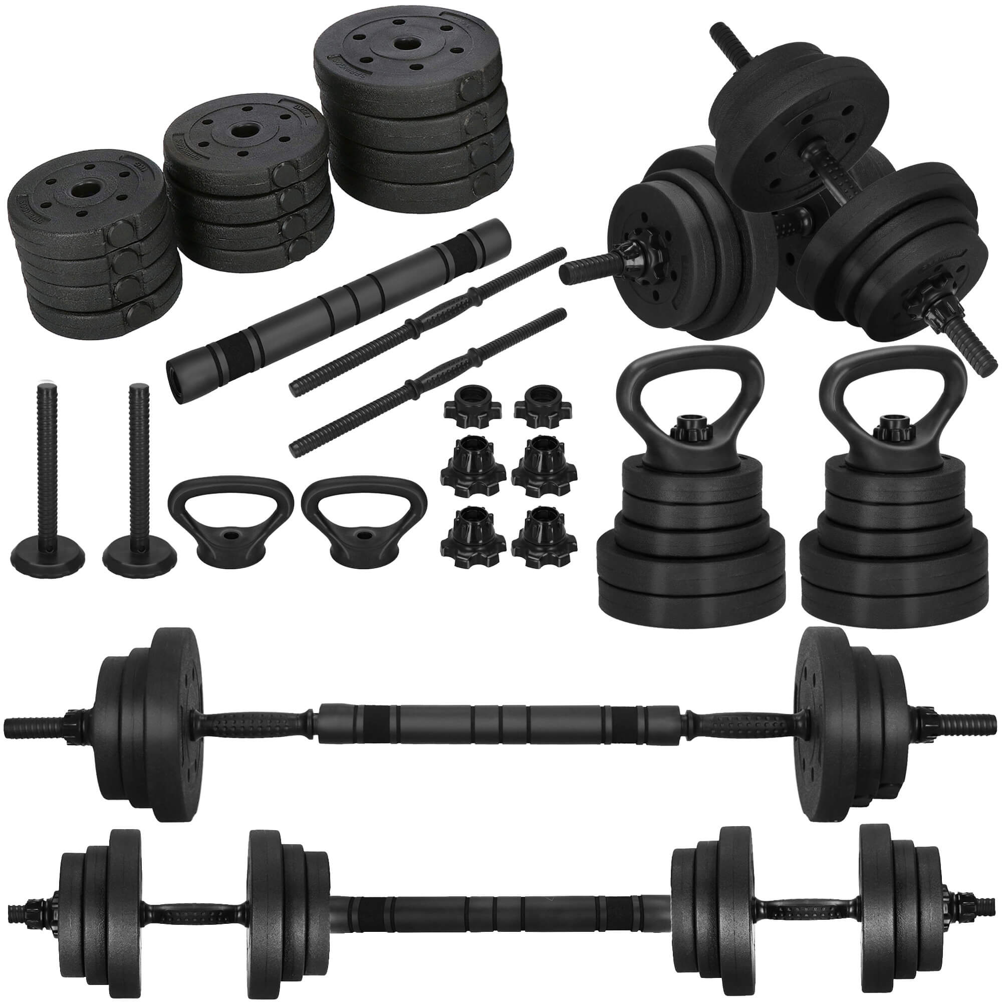 Dumbellset - 6 in 1 Springos Kettlebell Pro Set - 20 KG - Halter Verlengstuk - Verstelbaar - Complete Set - Thuis Sporten - Zwart