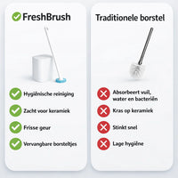 FreshBrush™ Siliconen Toiletborstel – Hygiënisch, Stankvrij & Verwisselbaar | Incl. 24 Opzetstukken
