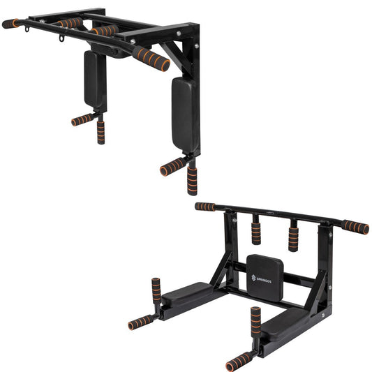 Pull Up Bar | Pull Up Station | Dip Station | Krachtstation | Multifunctioneel | Wandmontage | Inclusief Montageset | Zwart/Oranje