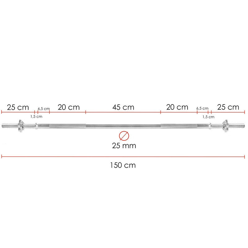 Halterstang | Barbell | Chroomstaal | 150 cm | 25 mm