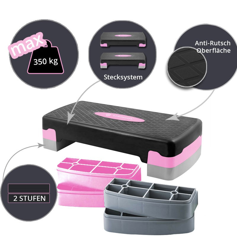 Aerobic Stepper | Verstelbaar | Roze/Zwart/Grijs