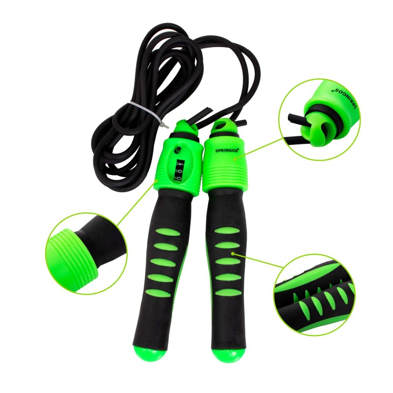 Springtouw | Sport Springtouw | Fitness Springtouw | Verstelbaar | Stappenteller | Groen 275 cm