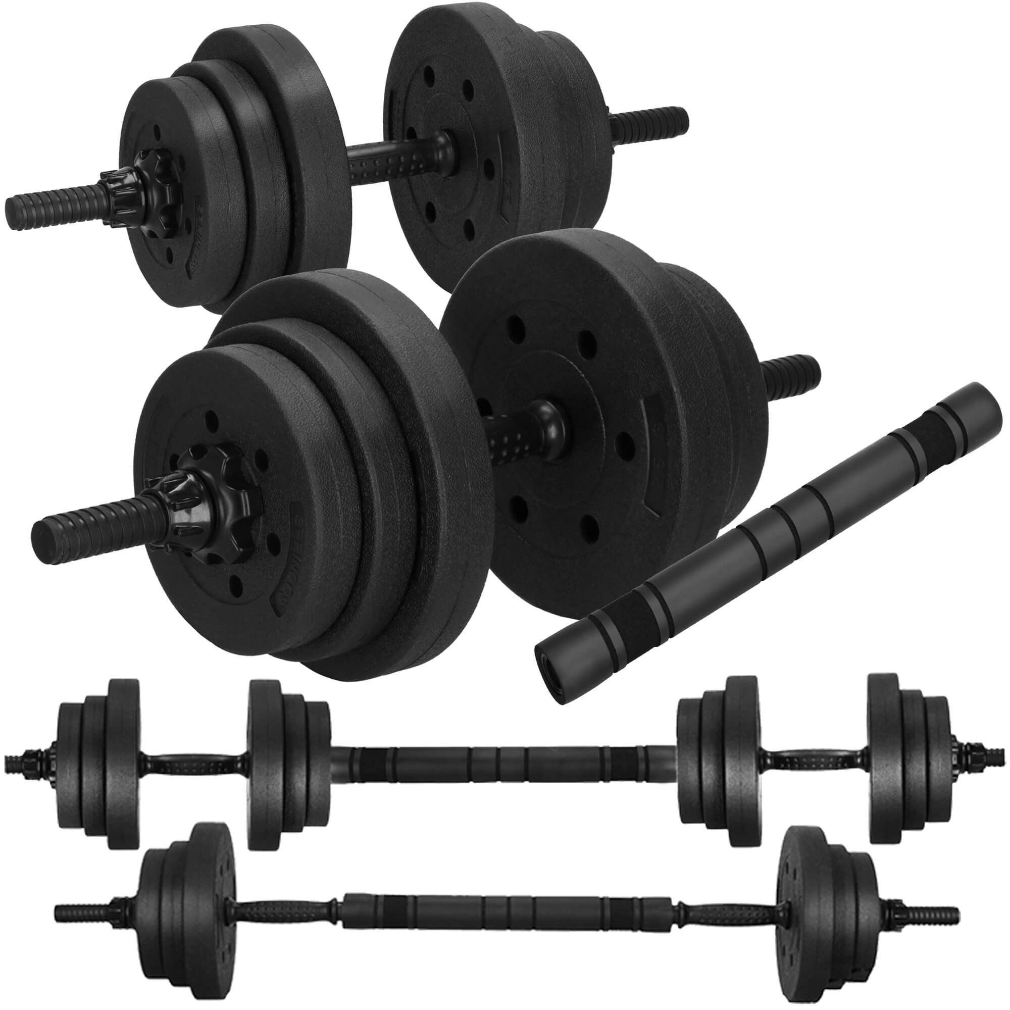 Dumbellset - 30 KG - Halter Verlengstuk - Verstelbaar - Complete Set - Thuis Sporten - Zwart