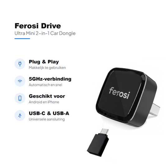 Ferosi Drive — Ultra Mini Draadloze CarPlay & Android Auto Adapter
