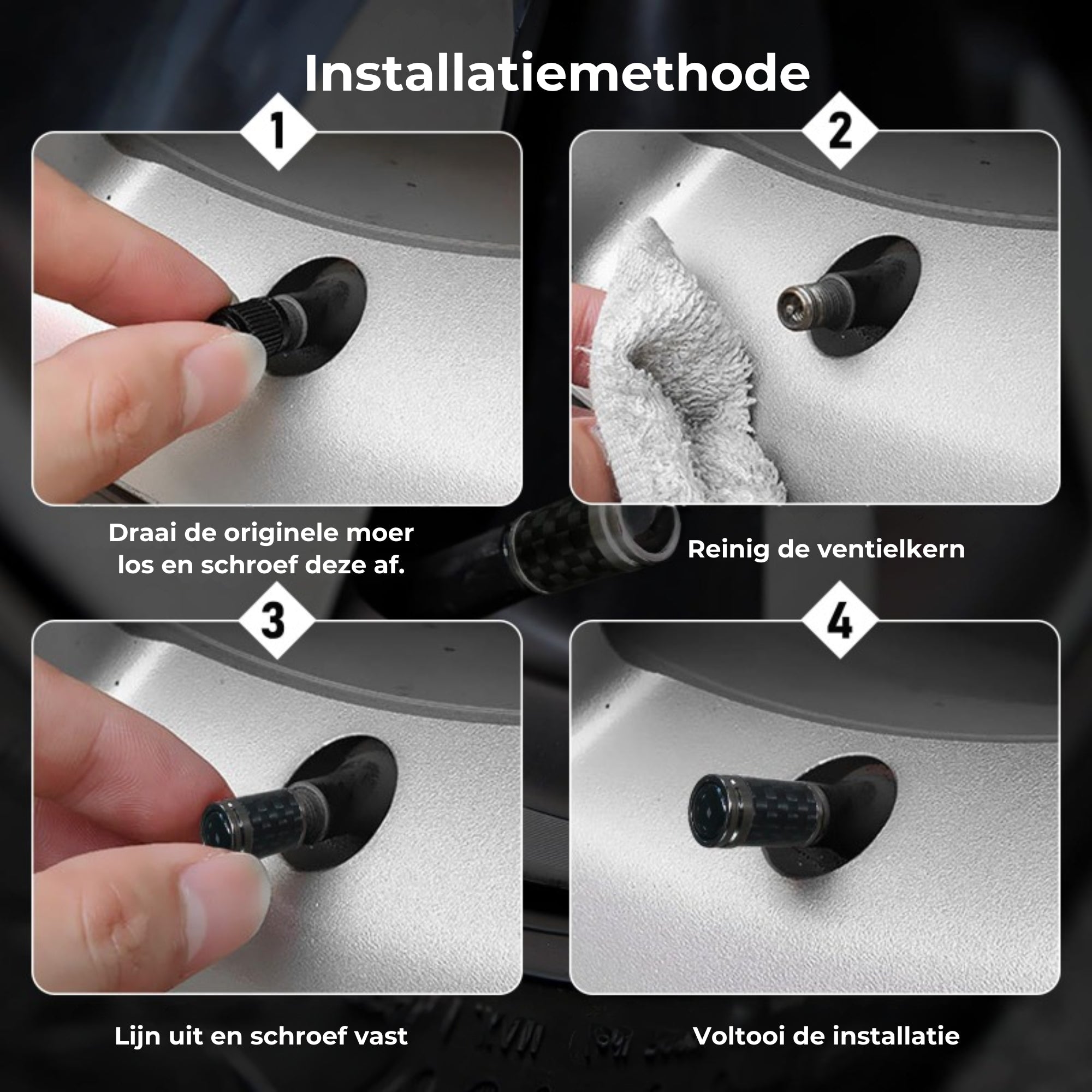 Koolstofvezel ventieldopjes banden – Lekvrije wielbeschermingsset