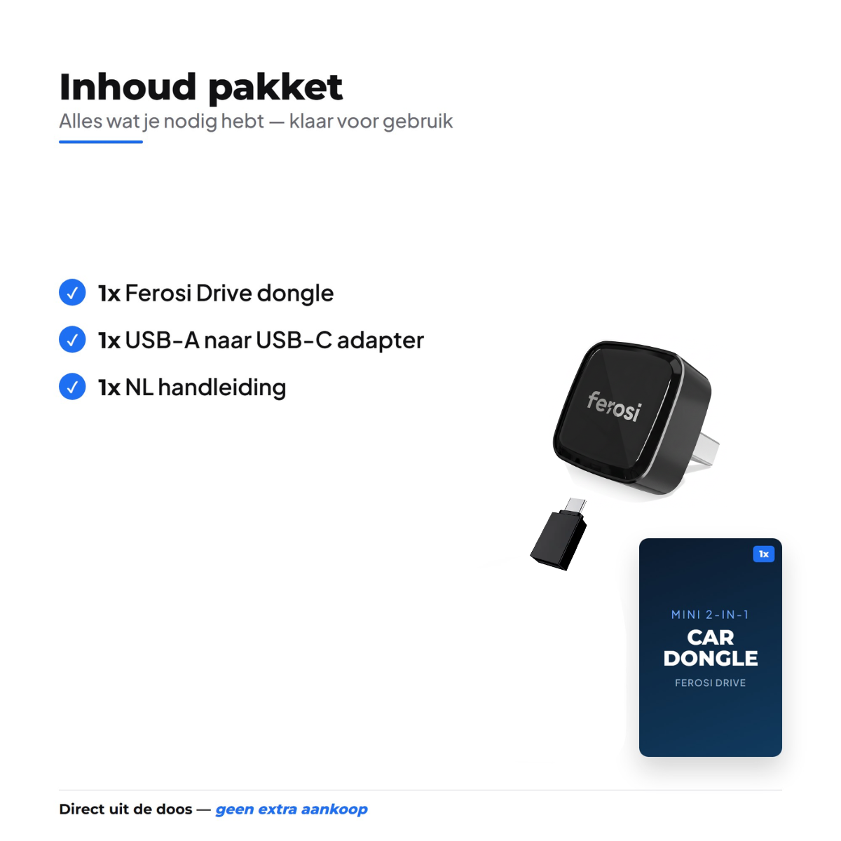 Ferosi Drive — Ultra Mini Draadloze CarPlay & Android Auto Adapter