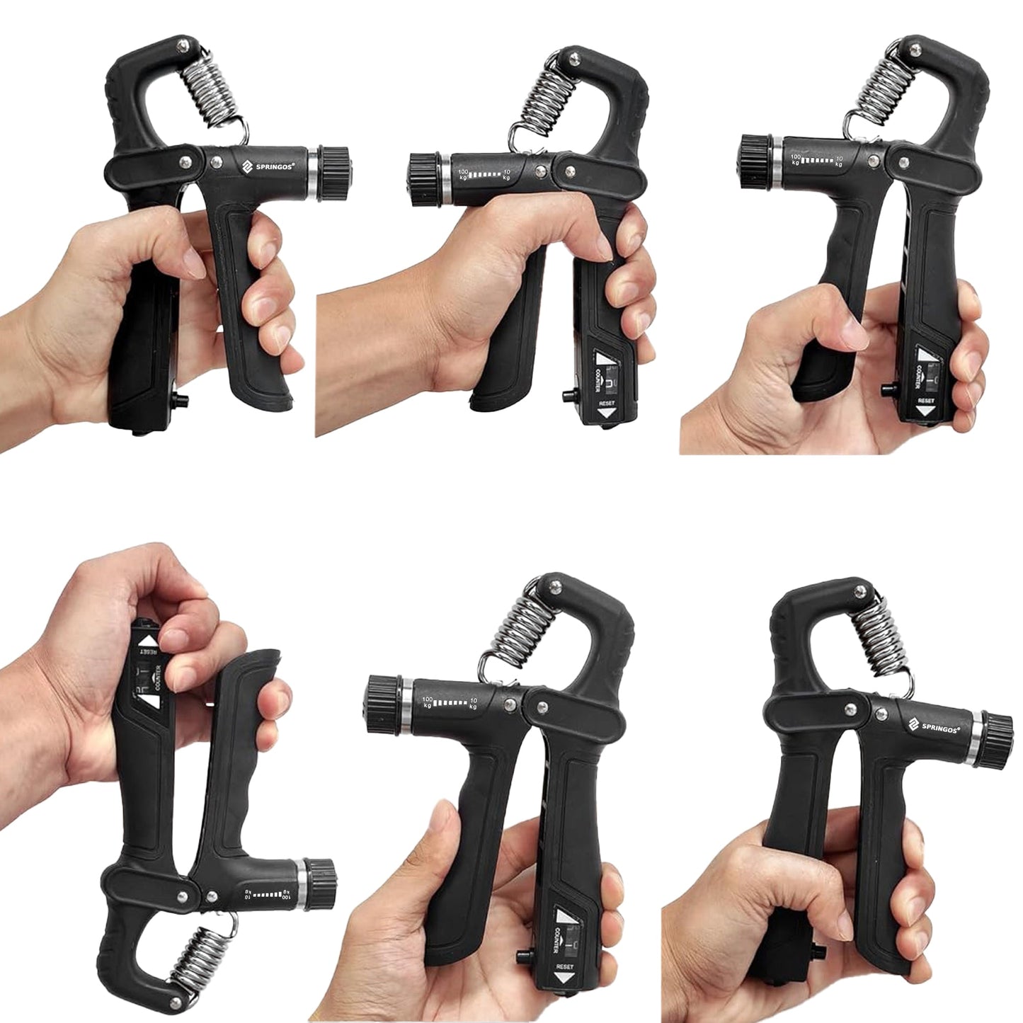 Handtrainer | Handknijper | Zwart/Grijs | Teller |  10- 100 Kg