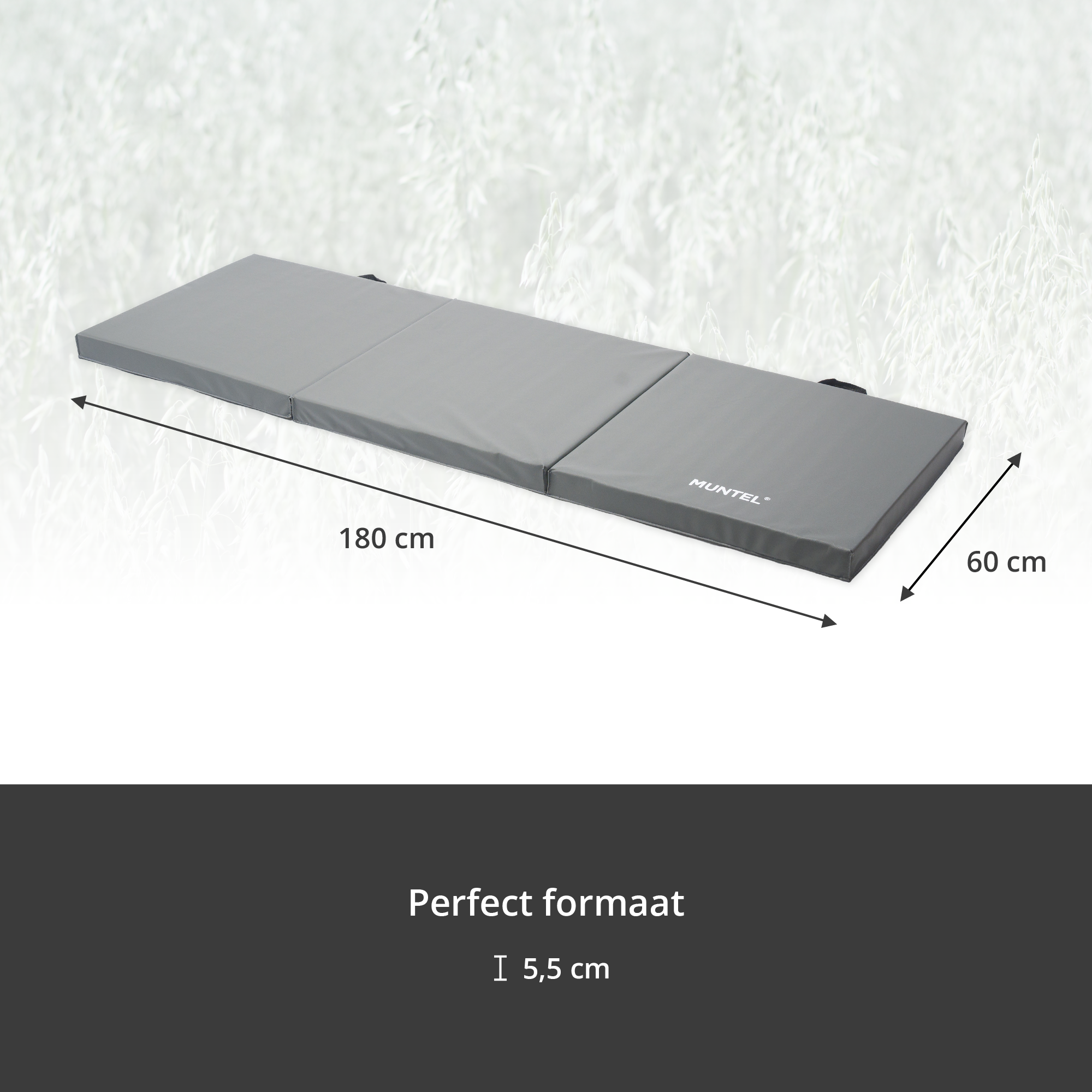 Fitnessmat - Sportmat - Premium Kwaliteit - Opvouwbaar - 3 Delig - 180 X 60 X 5.5 cm - Grijs