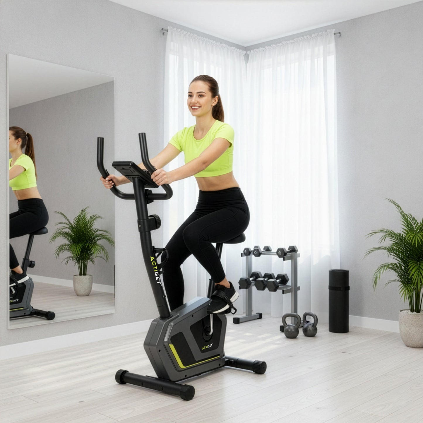 Hometrainer - 8 Weerstandsniveaus - Inclusief Hartslagmeter, Display, Telefoonhouder, Transportwielen - Max 130 KG
