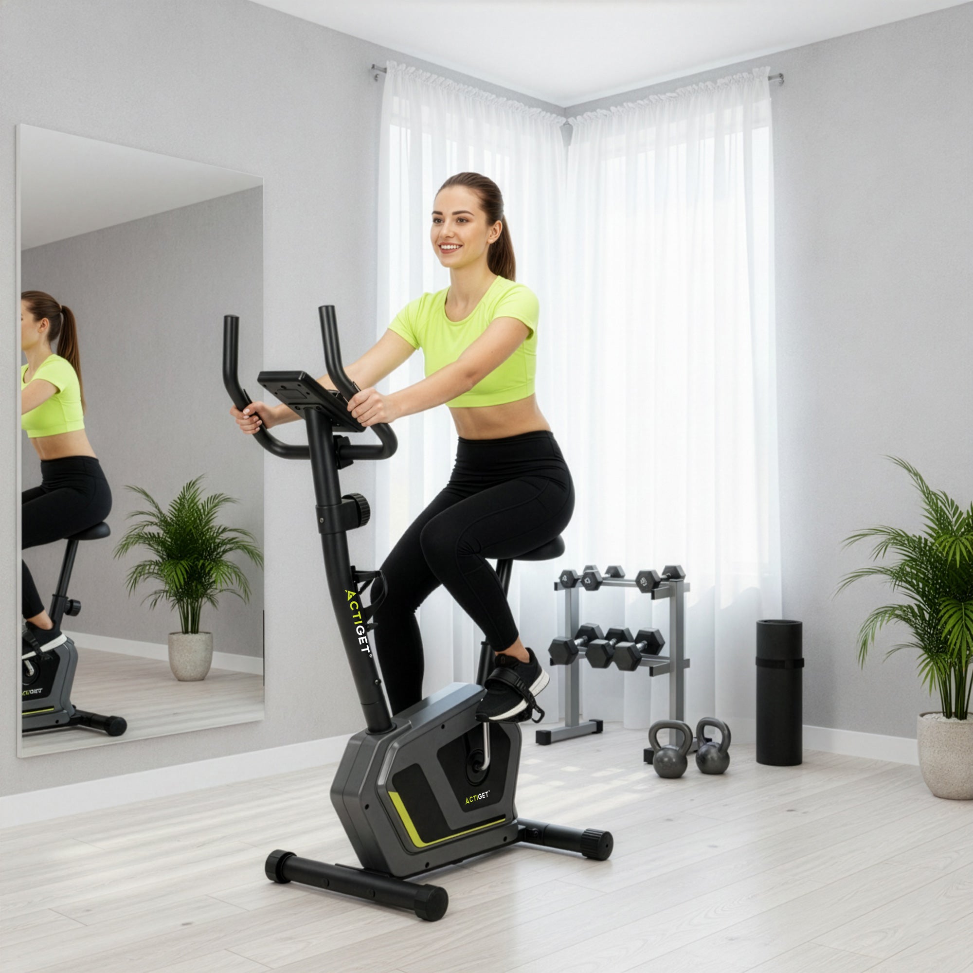 Hometrainer - 8 Weerstandsniveaus - Inclusief Hartslagmeter, Display, Telefoonhouder, Transportwielen - Max 130 KG