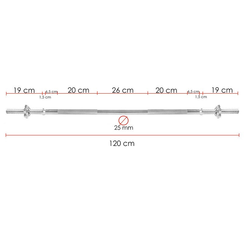 Halterstang | Barbell | Chroomstaal | 120 cm | 25 mm