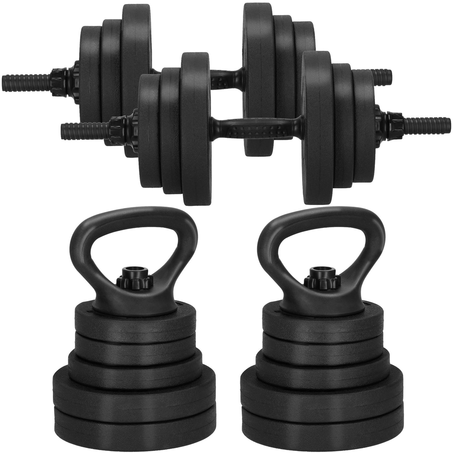 Dumbellset - 6 in 1 Springos Kettlebell Pro Set - 20 KG - Halter Verlengstuk - Verstelbaar - Complete Set - Thuis Sporten - Zwart