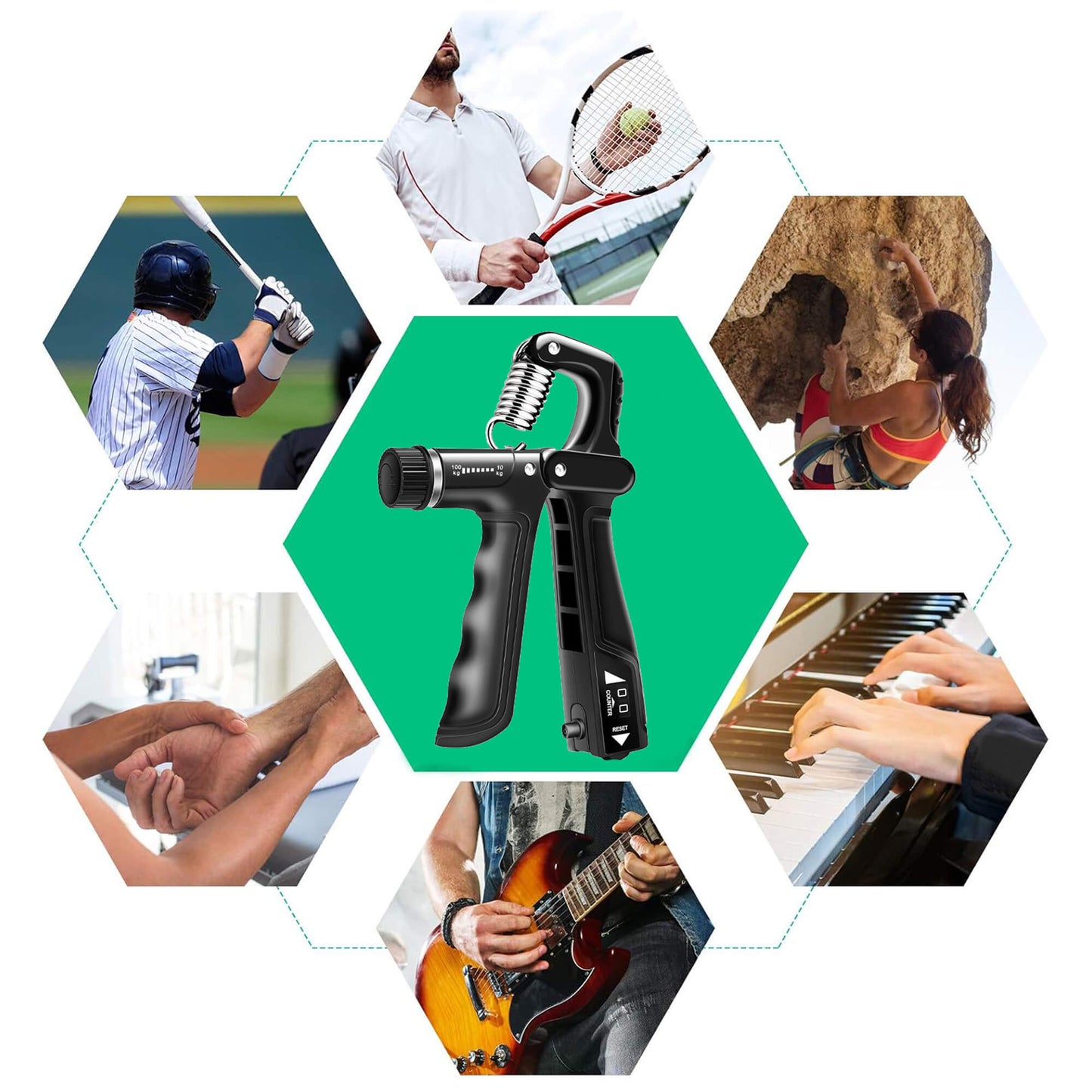 Handtrainer | Handknijper | Zwart/Grijs | Teller |  10- 100 Kg