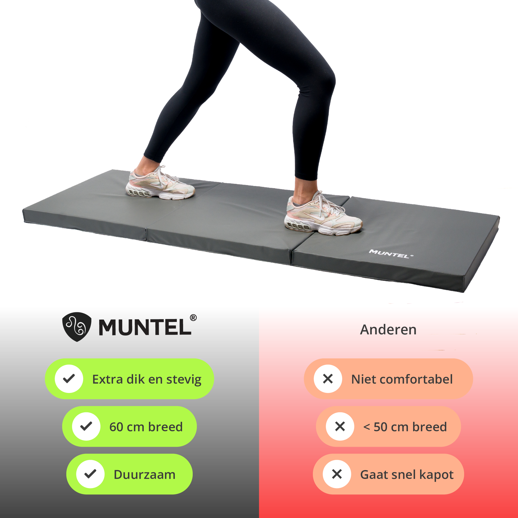 Fitnessmat - Sportmat - Premium Kwaliteit - Opvouwbaar - 3 Delig - 180 X 60 X 5.5 cm - Grijs