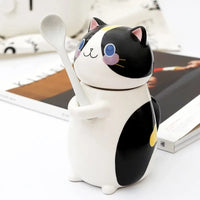 Katten Keramiek Mok met lepel en deksel - Leuk & Creatief