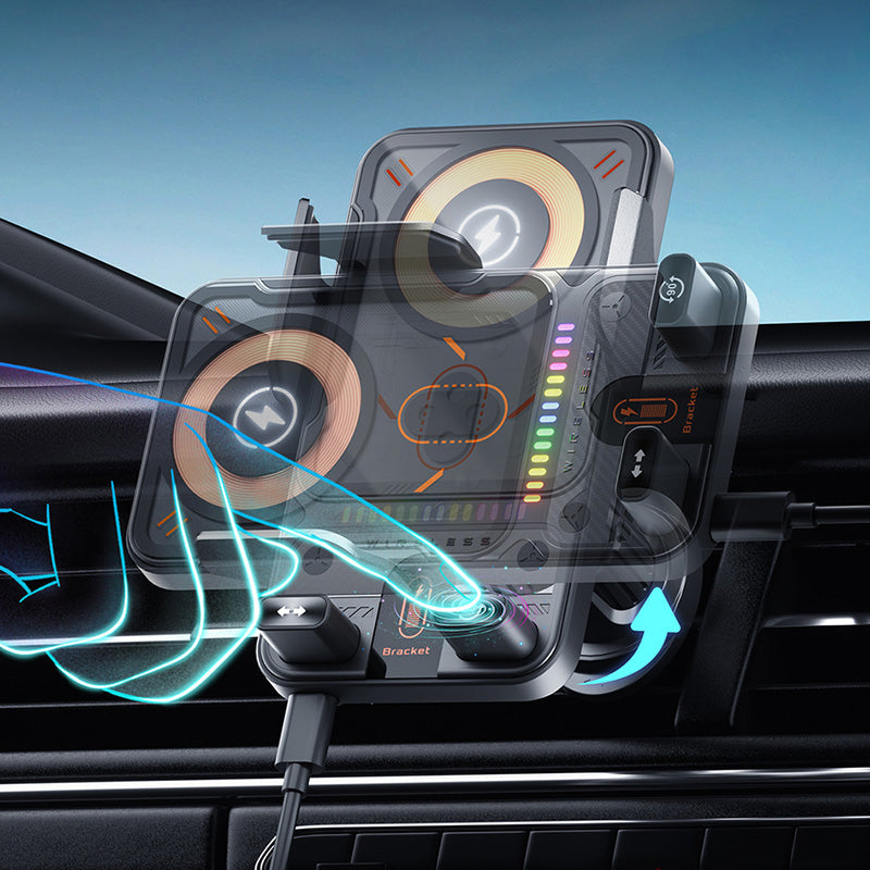 ✨Slimme 2-in-1 Auto Telefoonhouder - Automatische rotatie en draadloze oplading