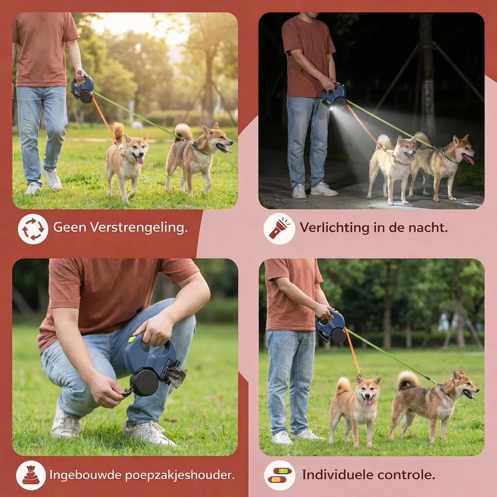 Anti-Klit Dubbele Hondenriem