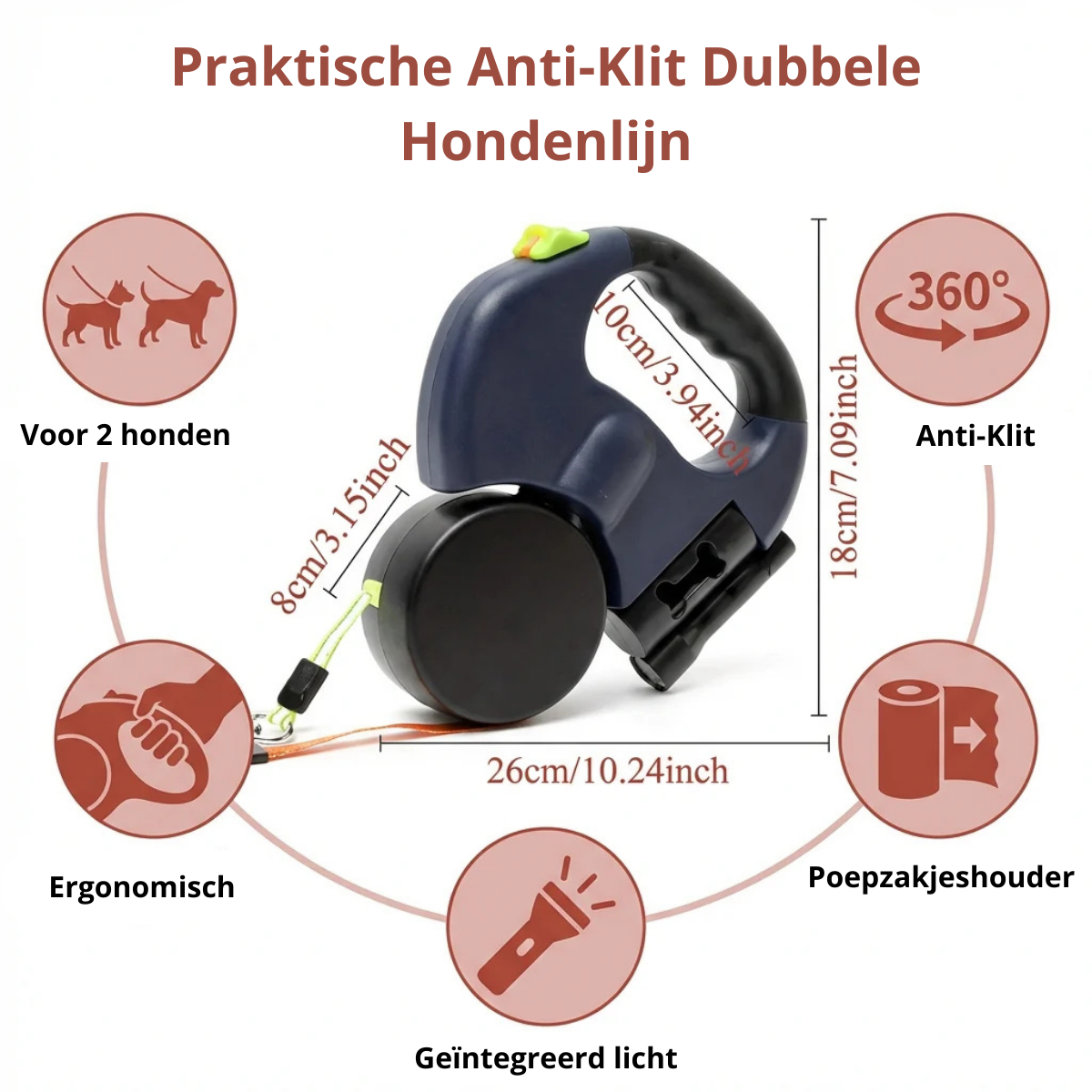 Anti-Klit Dubbele Hondenriem